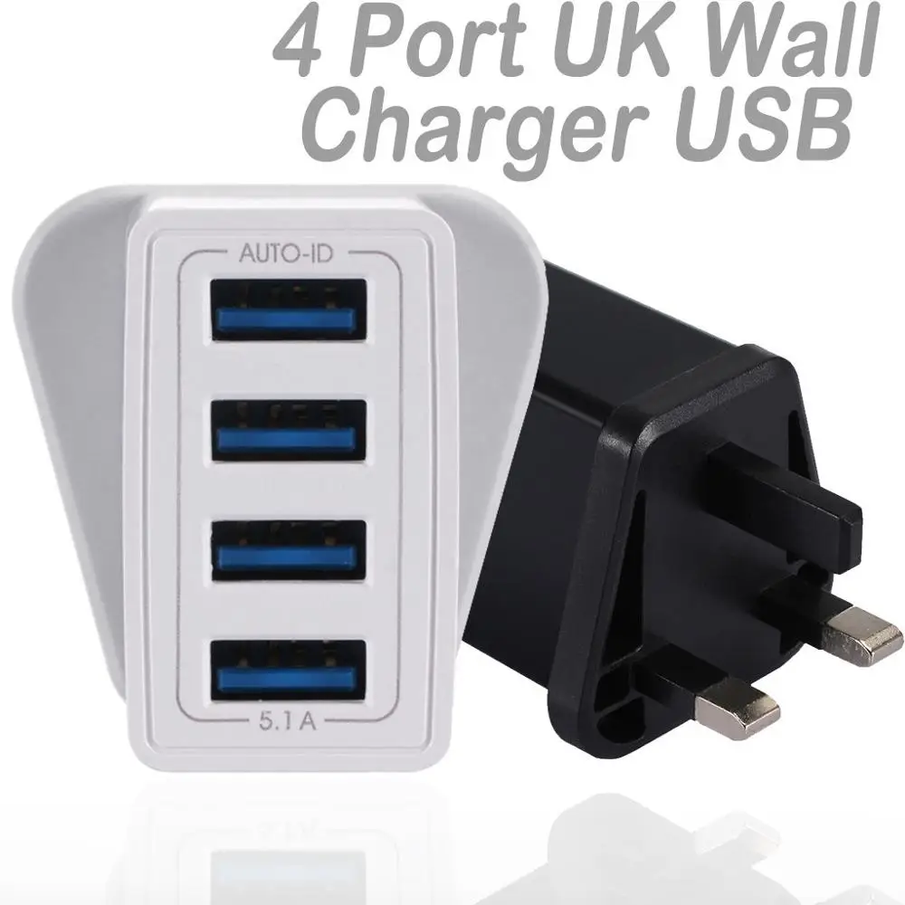 UK Wall Hub Зарядное устройство USB адаптер 4 Мути порт 5.1A быстрая зарядная станция блок питания Разъем для Iphone для huawei#802