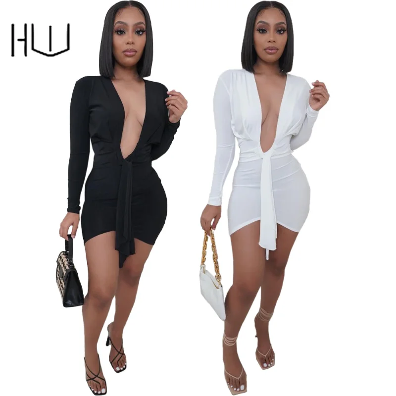 

Solid Shirt Mini Dress Ribbed Ruched Turn-Down Collar Long Sleeve Button Up Short Dresses Deep V-neck Hollow Lace Lapel Shirt