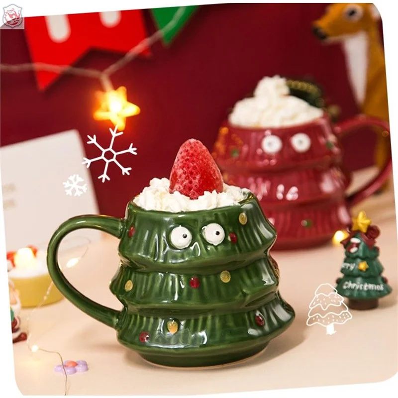 

New Creative Christmas Tree Mug Cute Milk Coffee Ceramics Cup Home Decoration Party Xmas Gift for Friend and Family Travel Mug