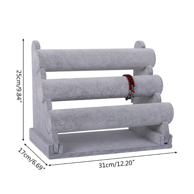 

Triple Bracelet Stand Jewelry Display Shelf Bangle Gray Holder Storage Organizer