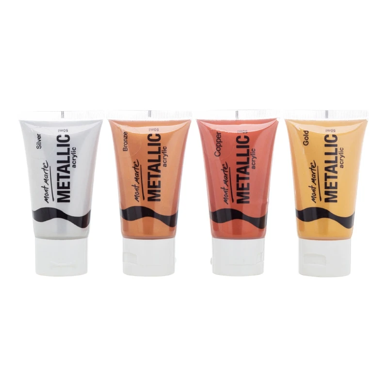 

Golden Acrylic Paint Set Acrylic Metallic Copper Silver Pigment Foguang Gold 4Pcs 50Ml