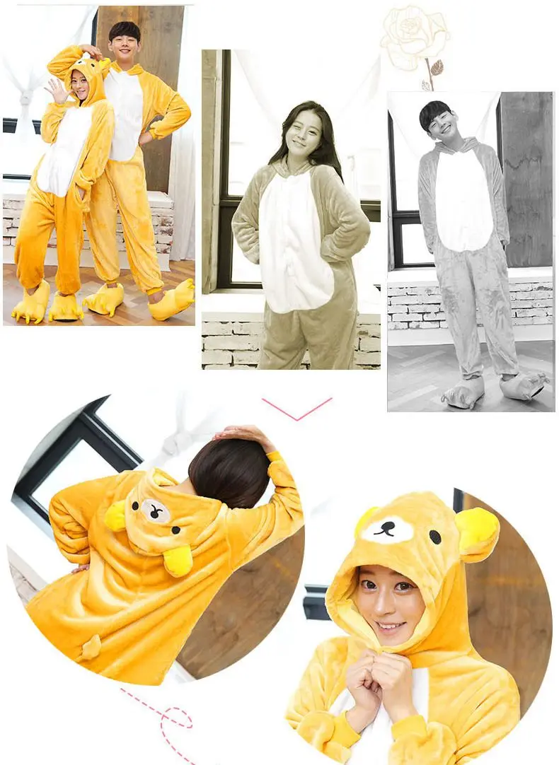 Детский Взрослый медведь Rilakkuma Kigurumi Onesie женский костюм с животными Необычные Мягкие Аниме Косплей пижамы детский зимний комбинезон для мальчиков и девочек