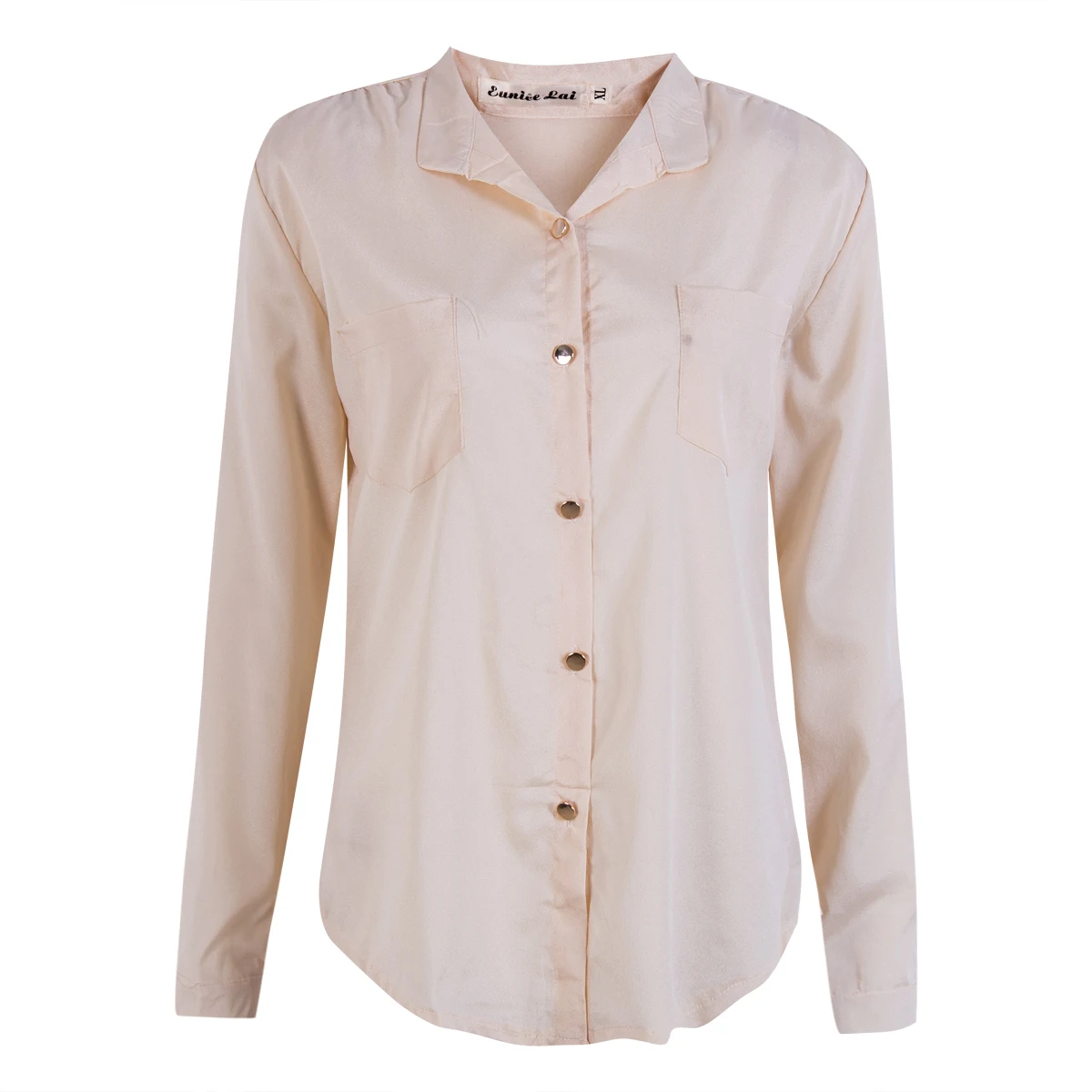 

Женская шифоновая рубашка с воротником-стойкой и длинным рукавом