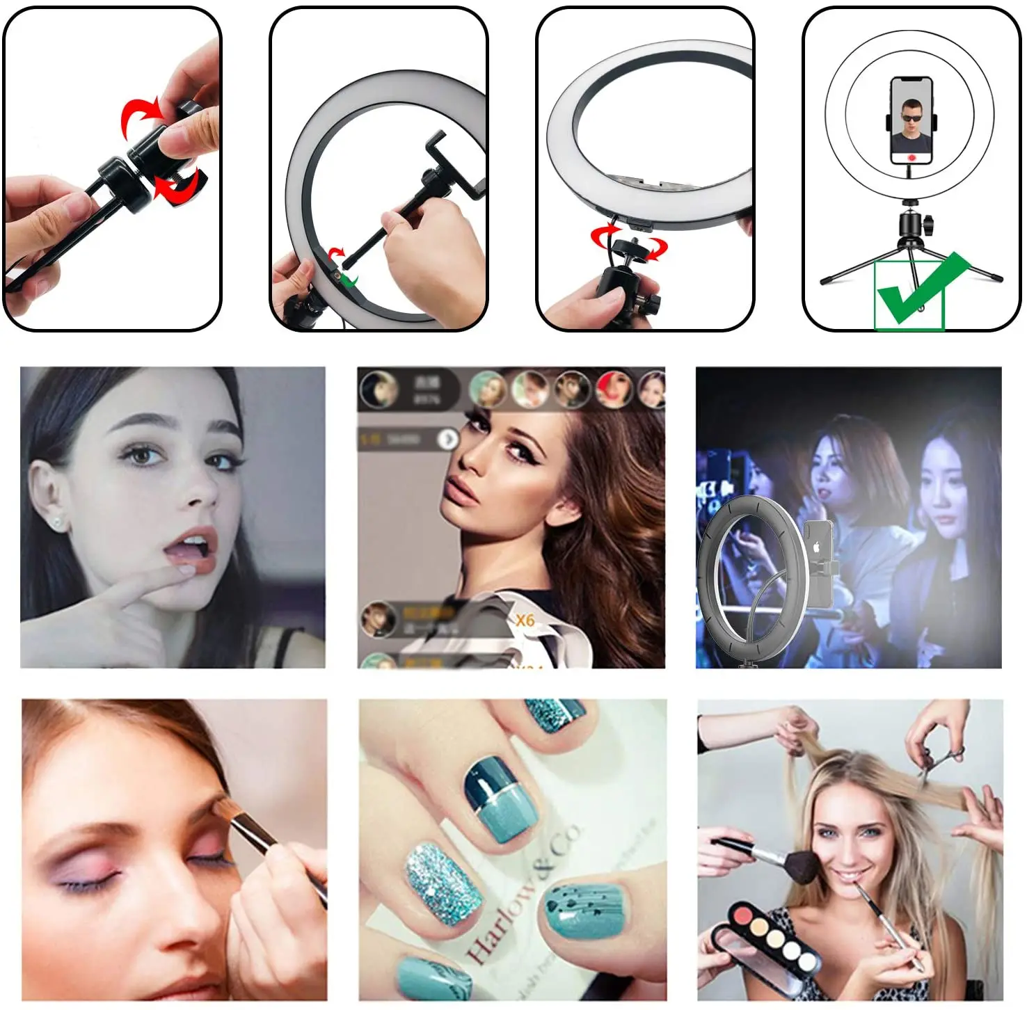 Кольцевой светодиодный светильник для селфи 10 дюймов со штативом с