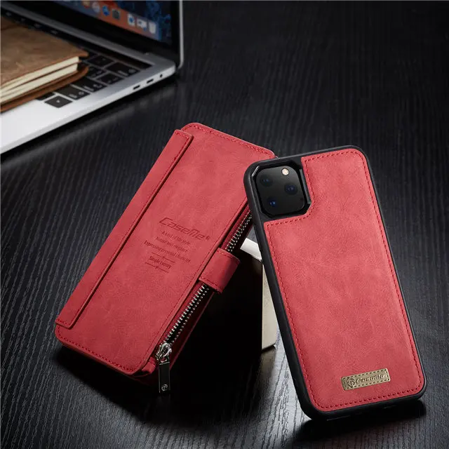 Съемный чехол на молнии для iPhone 11 Pro Max xs max xr x 5 5S se 6 6s 7 8 plus, кошелек, сумка, Магнитный кожаный чехол для телефона