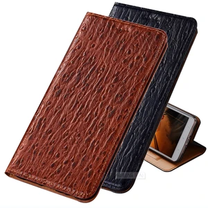 ostrich grain genuine leather magnetic lock phone case for umidigi s5 pro flip cases for umidigi s3 pro holster cover case coque free global shipping