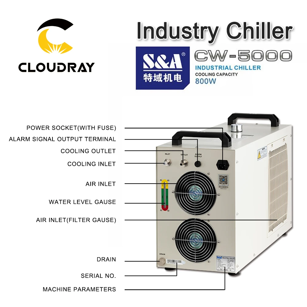 Cloudray S& A CW5000 промышленный воздушный охладитель воды для CO2 лазерной гравировки резки охлаждения 80 Вт 100 Вт лазерной трубки