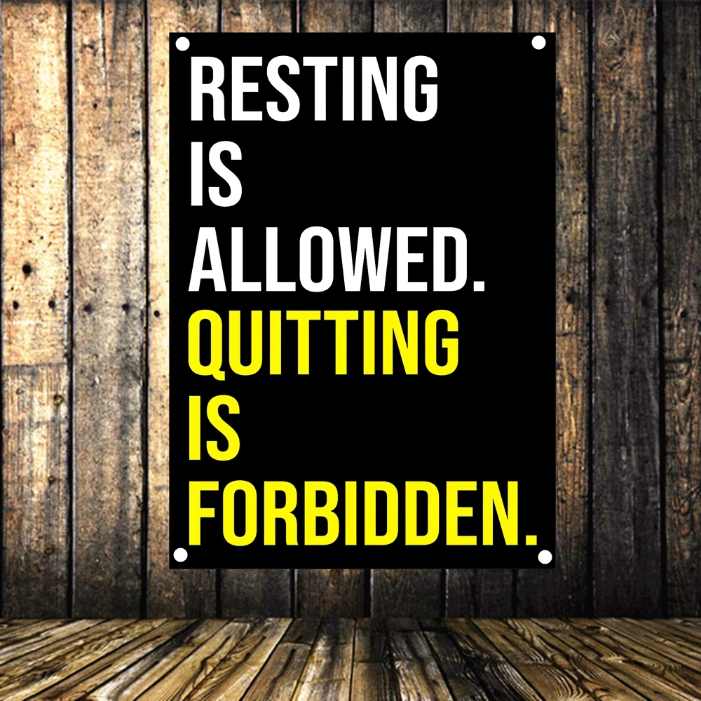 

RESTING IS ALLOWED. QUITTING IS FORBIDDEN. Motivational Workout Posters Exercise Banner Wall Art Flag Canvas Painting Gym Decor