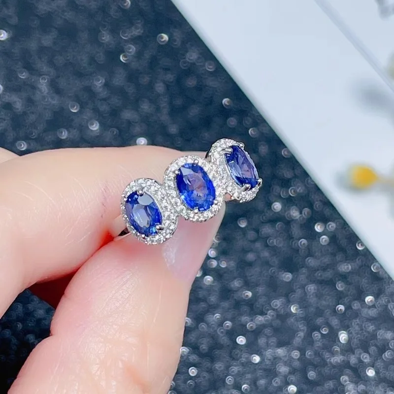 Jewelry 100% Natural Sapphire Ring for Wedding 4mm*6mm Blue Sapphire Silver Ring 925 Silver Sapphire Jewelry