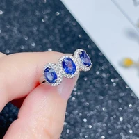 jewelry 100 natural sapphire ring for wedding 4mm6mm blue sapphire silver ring 925 silver sapphire jewelry