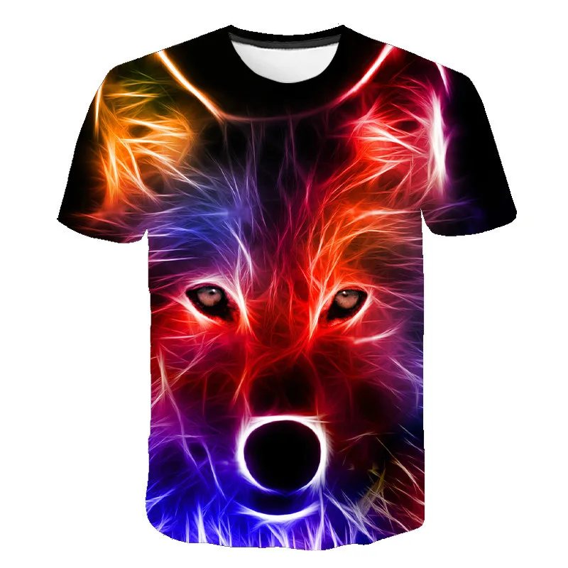 

New for 2020! Summer Men T Shirt Streetwear O Neck Short Sleeve Tops Funny Animal Clothes Men 3D Wolf Print Casual T-shirt