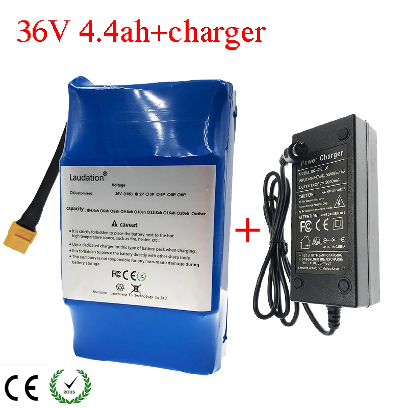 10S2P 36v литий-ионная аккумуляторная батарея 4400 мА/ч, 4.4AH аккумуляторная батарея для зарядки Ноута и сотового телефона Электрический самовсасывающий Ховерборд Одноколесный самокат+ 42В Зарядное устройство