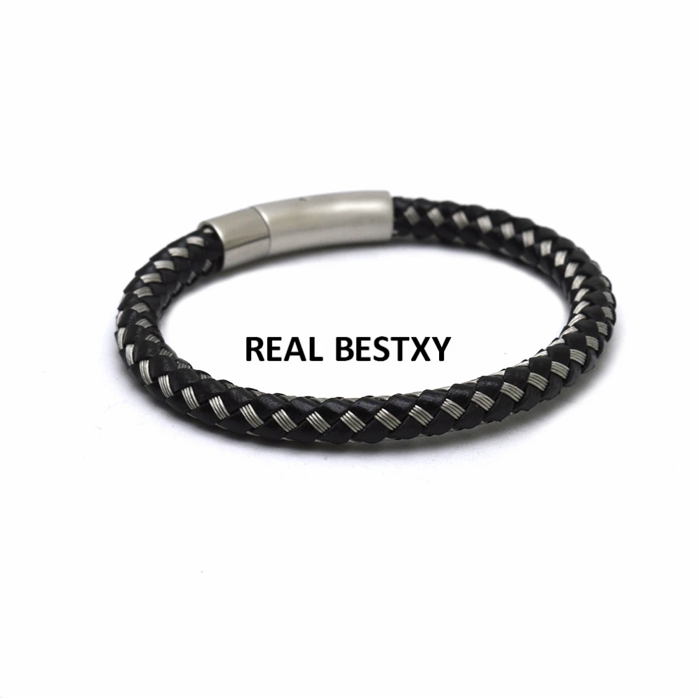 5 шт./лот проволока из нержавеющей стали кабель Магнитная застежка черный браслет