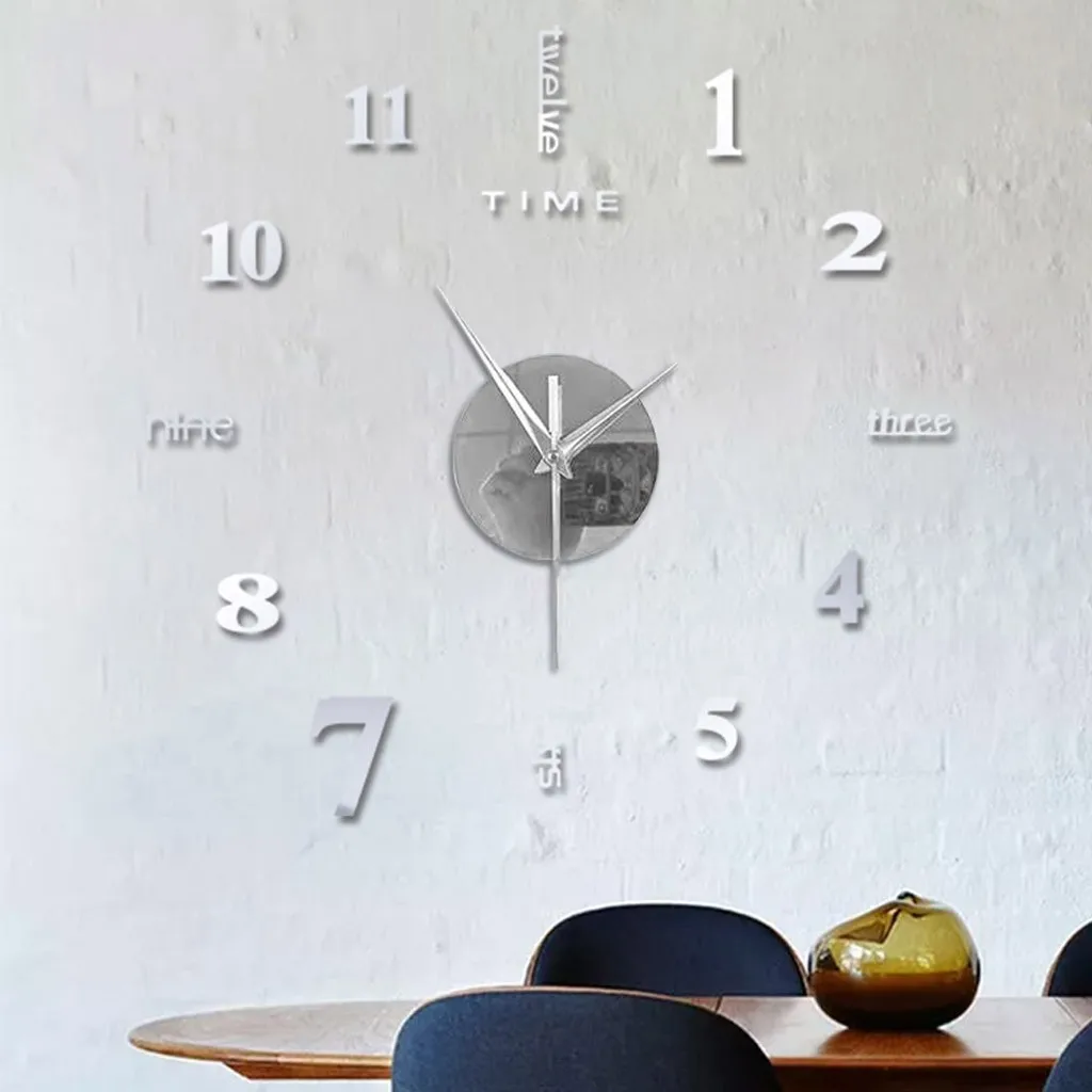 Frameless DIY Wall Mute Clock 3D Mirror Surface Sticker Home Office Decor Stickers Living Room Bathroom Decoration | Дом и сад