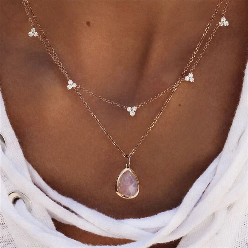 Boho винтажное модное многослойный ожерелье s для женщин Многоэлементный геометрический Хрустальный каменный кулон длинное ожерелье подарок ювелирные изделия - Окраска металла: NE-0054-4