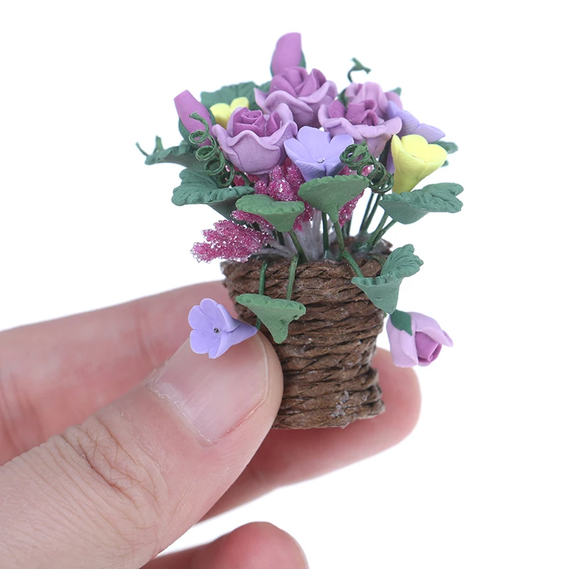 Миниатюрные глиняные цветы для кукольного домика ротанговый горшок сказочный