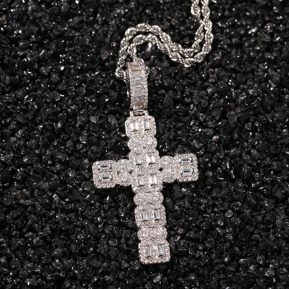 

Rock Cross Iced Out Bling Bling Pendant Necklace Mirco Pave Prong Setting Men Women Female Male Fashion Hip Hop Jewelry BP055