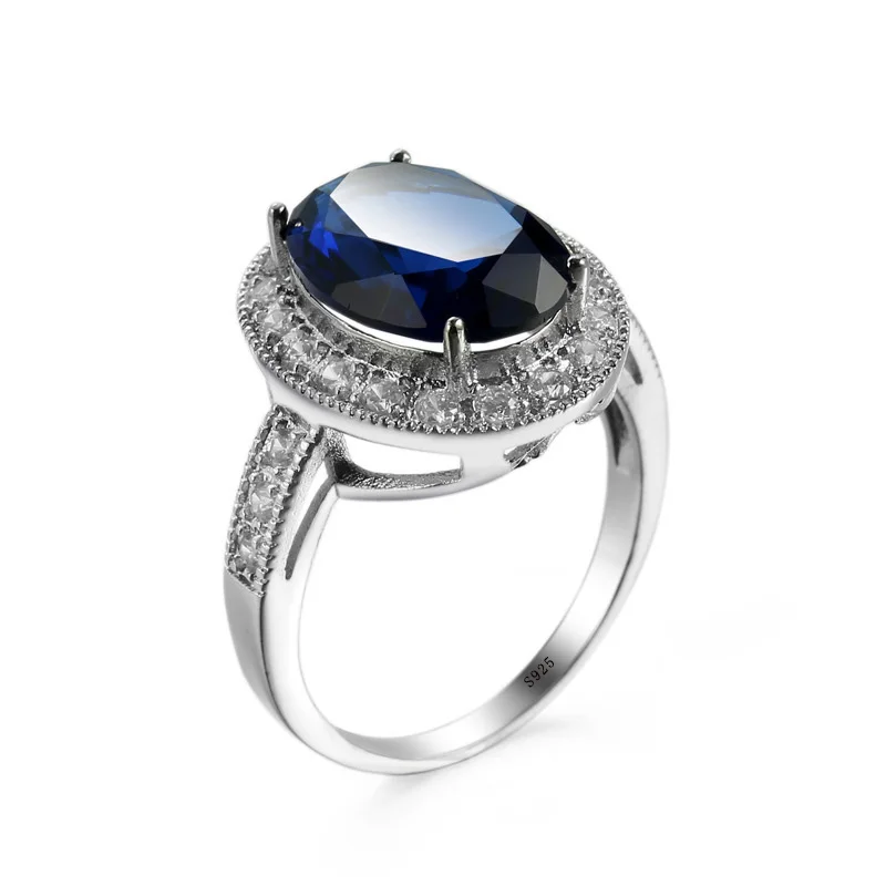 

Trendy real solid Luxury Blue Stone Zircon Love Lady Ring Women's Valentine's Day Gifts for Bague Femme