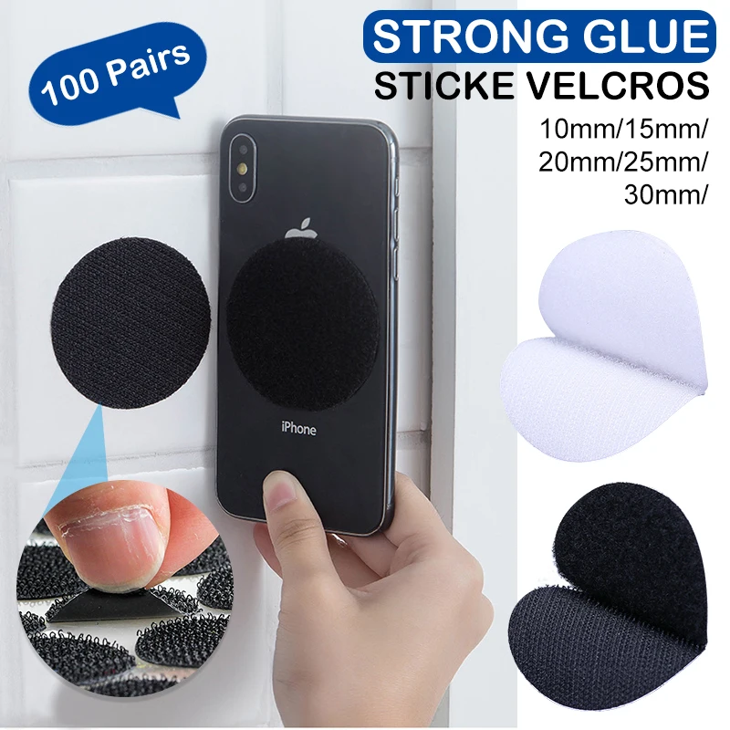 

100Pairs Sticker Self-Adhesive Fastener Strong Tape Dots 10/15/20/25/30mm Glue Magics Disc White Black Round Coins Hook Loop 3 M