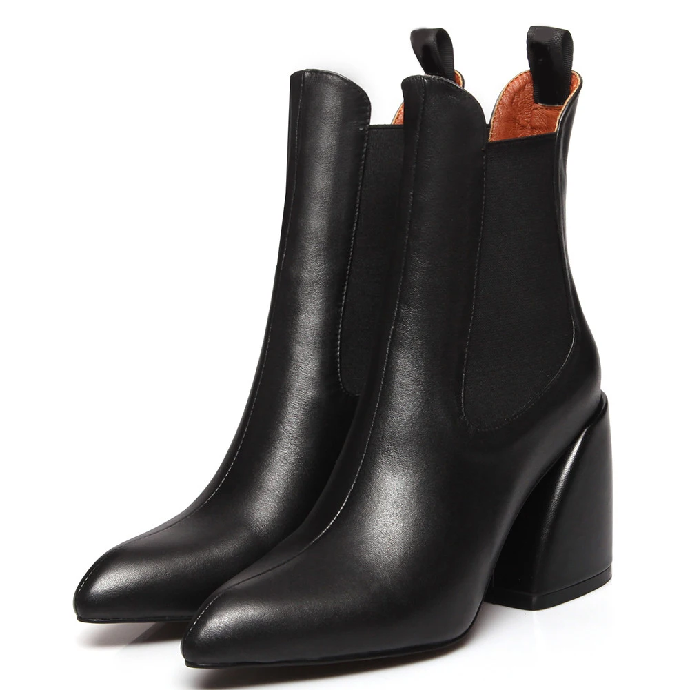 black 1 no fur BONJOMARISA; Новинка; Размеры 33-43; Роскошные брендовые дизайнерские ботиночки; женские Качественные ботильоны из натуральной кожи; коллекция года; женская обувь на высоком каблуке - Цвет: black 1 no fur