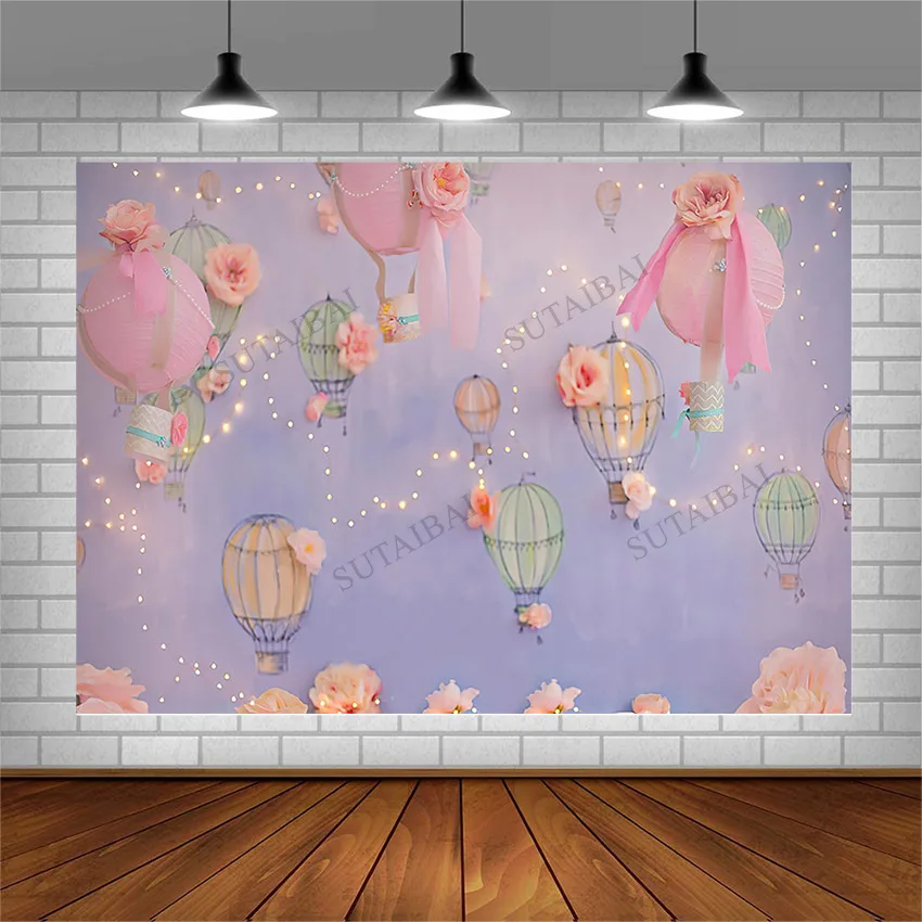 

Photography Backgrounds Baby Shower Hot Air Balloon Flowers Lighting Photographic Backdrops Child Photo Studio Photocall Props