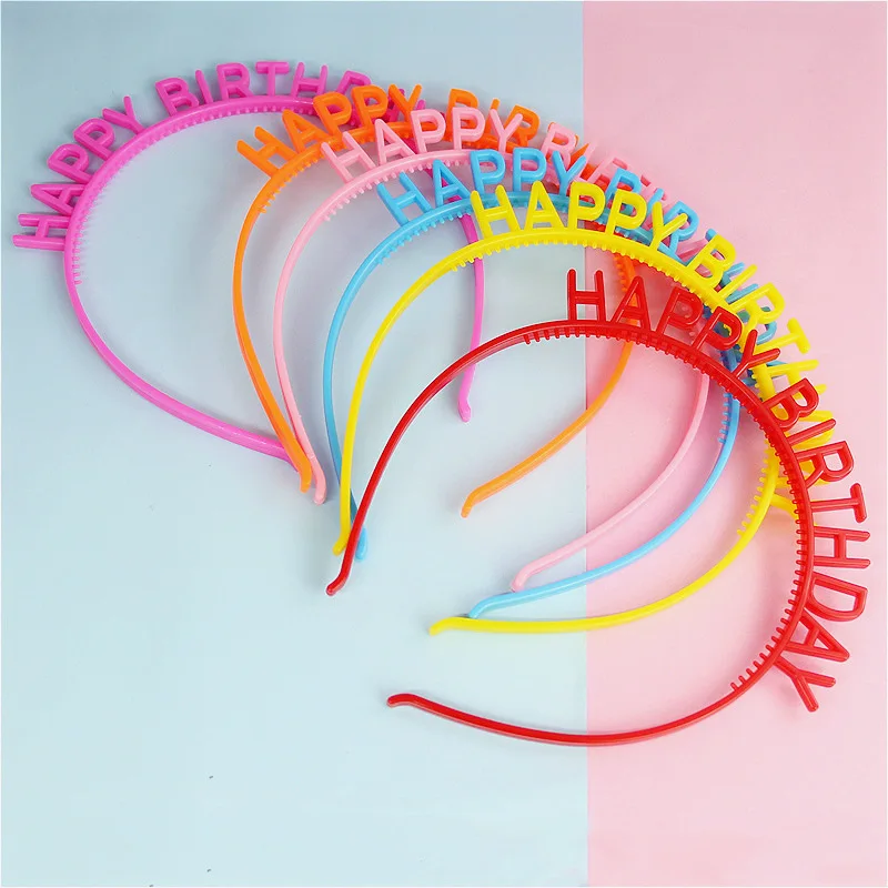 

8 Colors Happy Birthday Headbands Kids Female Plastic Headwear Candy Colorful Headband Kids Hairband Party Holiday Accessories