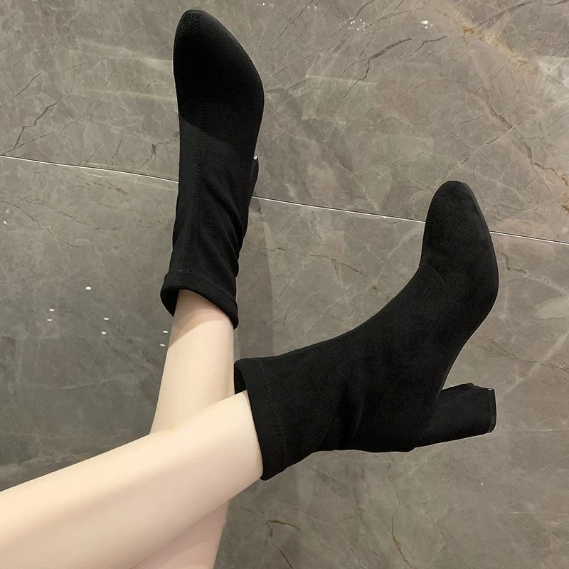 

Женские ботильоны на толстом высоком каблуке, бежевые Элегантные Дизайнерские ботильоны из мягкой кожи на молнии, винтажные дамские ботинк...