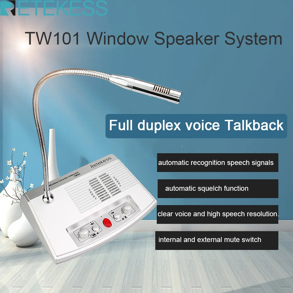 

Акустическая система Retekess TW101 с окошком, система связи с внутренней связью, двухсторонний микрофон для ресторана, аптеки
