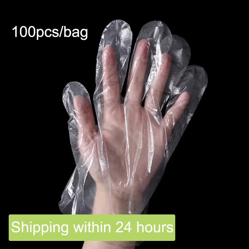 100 шт./компл. Эко-дружественные одноразовые полиэтиленовые перчатки для