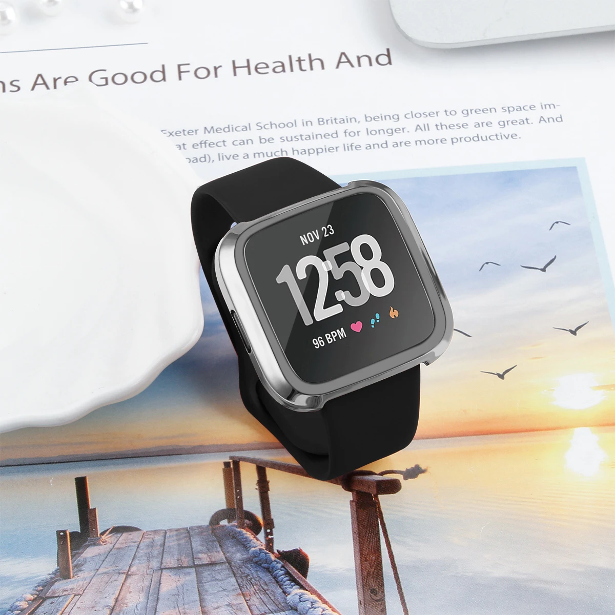Чехол-бампер для Fitbit Versa lite с защитой от падения, с гальваническим покрытием из ТПУ, Защитный Браслет для циферблата