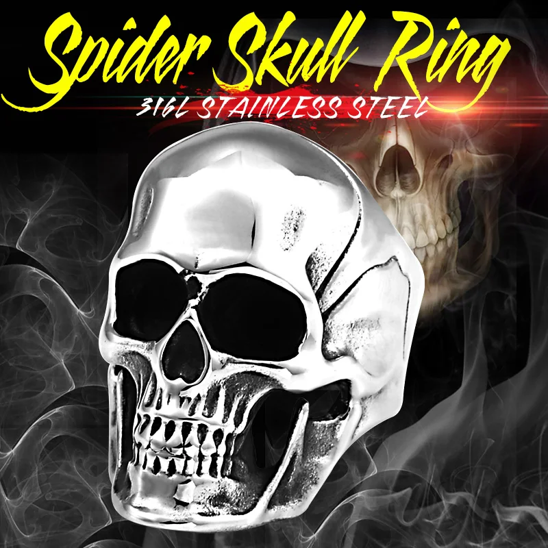 Фото 2017 new store  316L Stainless Steel ring top quality new Designed products Man's Vampire Skull Ring Fashion Jewelry BR8-149 №3