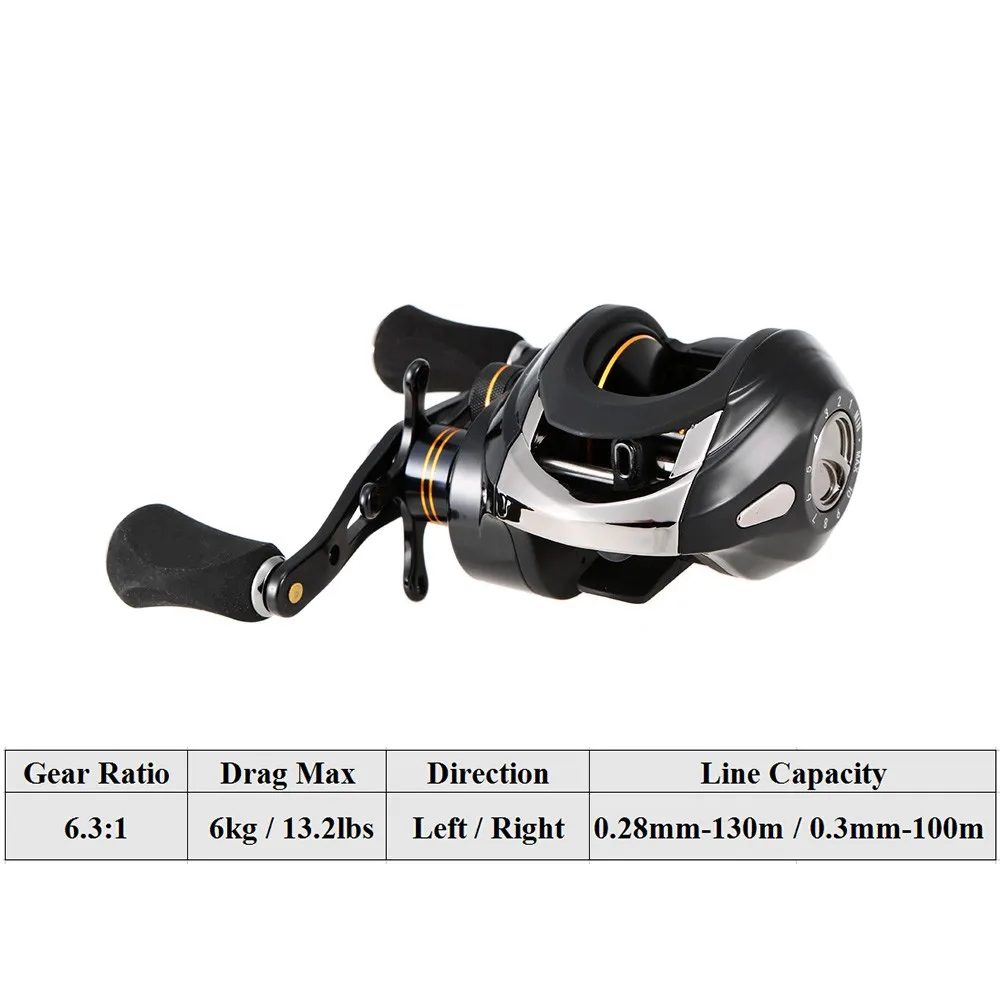 

Bait Casting Fishing Reel 12+1 Ball Bearings Baitcasting Reel Magnetic Brake System 6.3:1 Gear Ratio