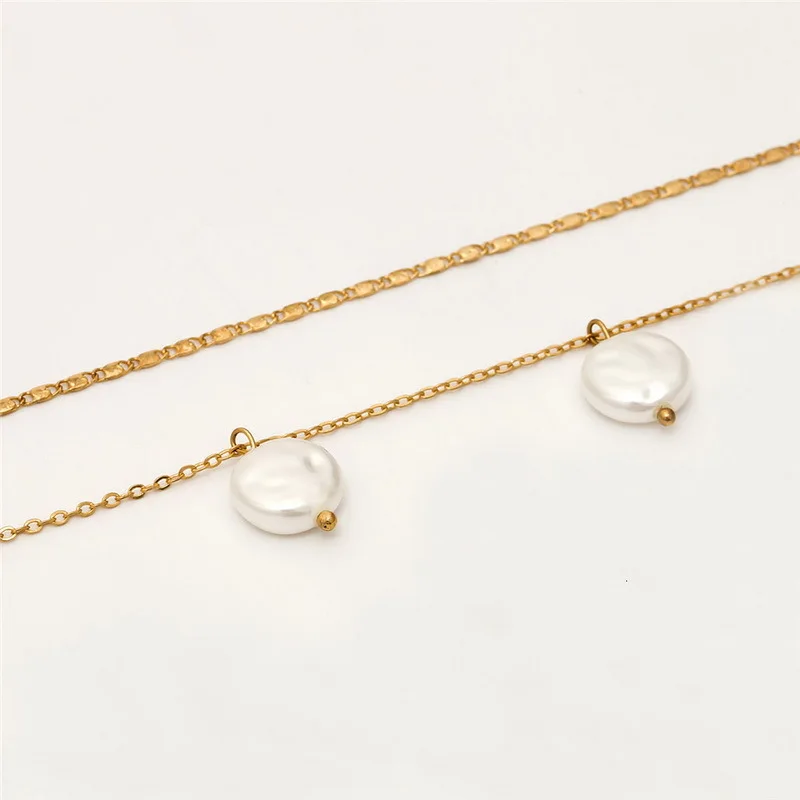 Двухслойное короткое ожерелье чокер в стиле панк массивная жемчужная подвеска с