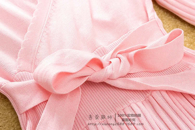 

HLBCBG Knitted Women Bodycon Party Dress Long Sleeve Pleated Solid Stretchy Dresses Office Lady Slim A Line Vestido with Belt