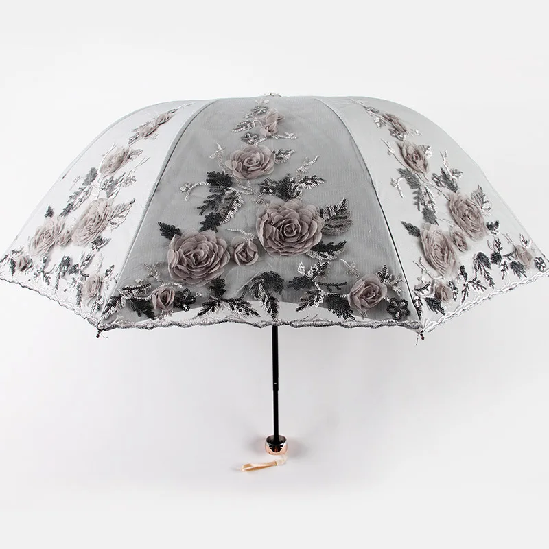 

Three-Fold Double-Layer Embroidered Umbrellas UV-Proof Sunshade 2021 Sun Umbrella Lace Embroidered Umbrellas Rain and Rain