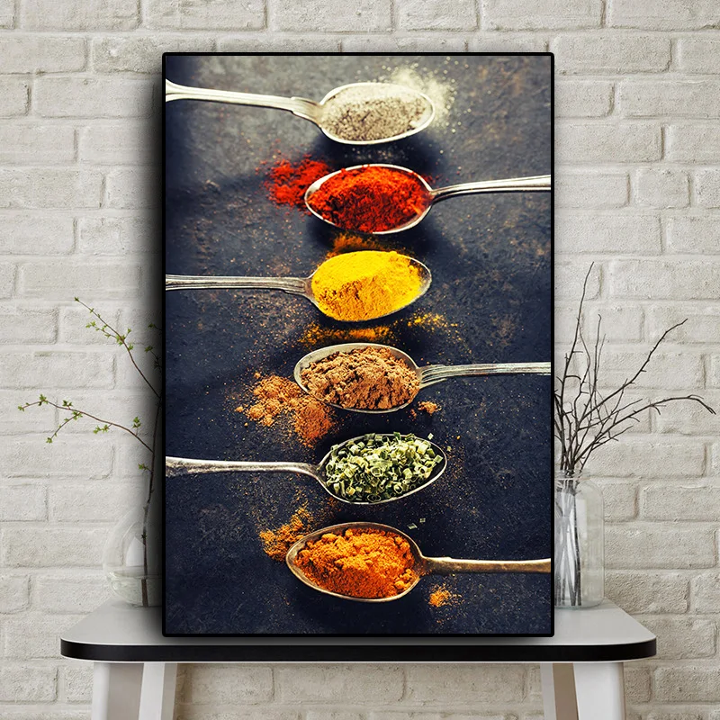 

Grains Spices Peppers Spoon Scandinavian Canvas Painting Cuadros Posters and Prints Kitchen Wall Art Food Picture Living Room
