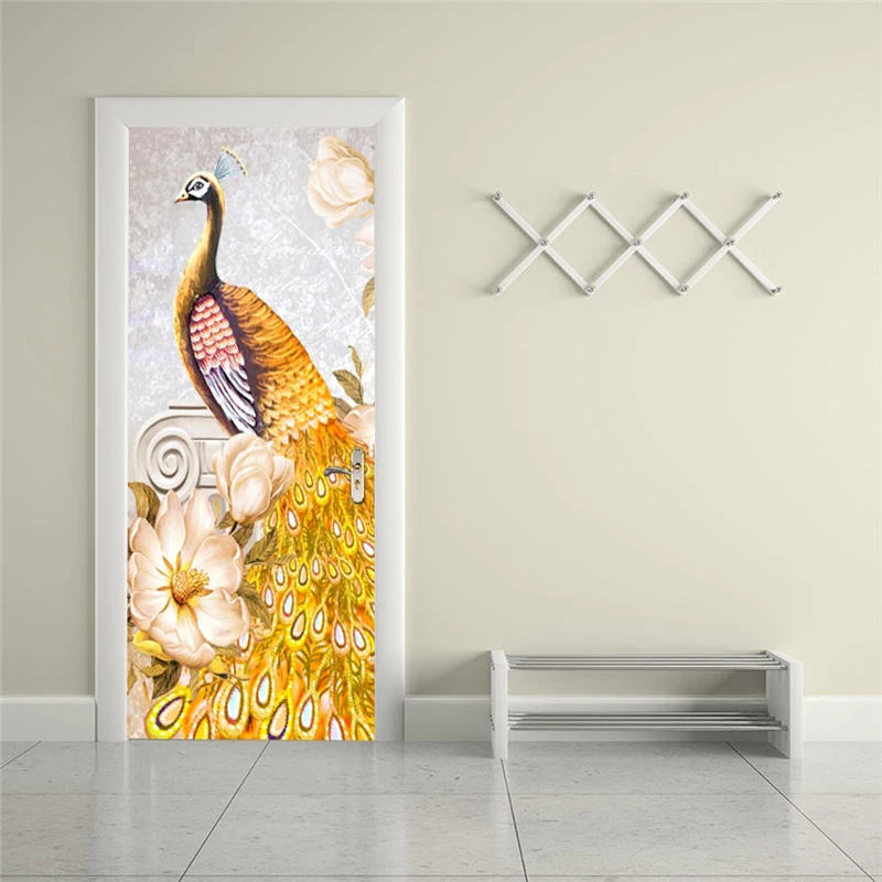 

Self-adhesive peacock art door stickers home decoration door cover wall stickers mural porch wallpaper poster