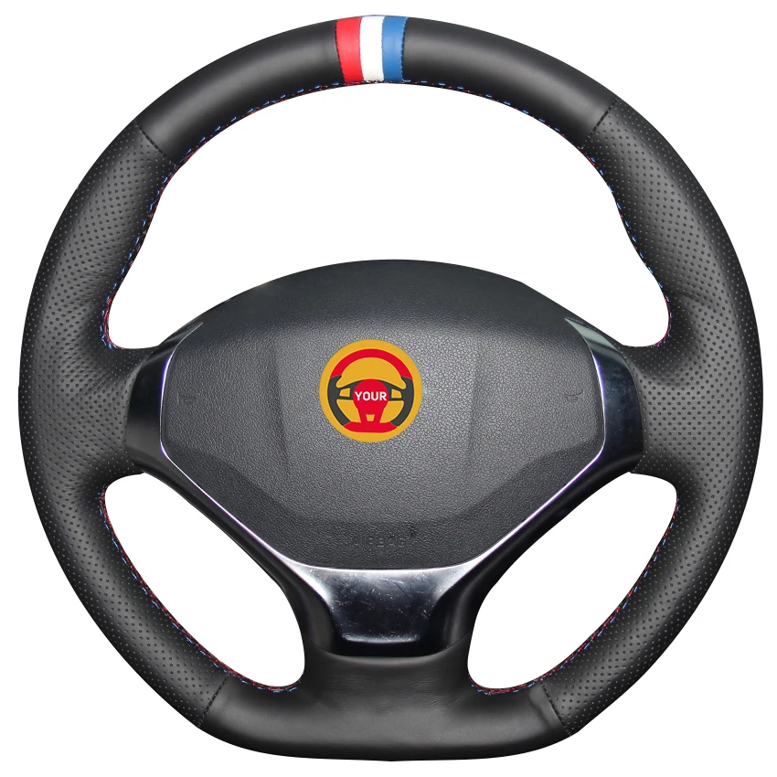

Black Natural Leather Red White Blue Marker Car Steering Wheel Cover for Peugeot 3008 2013-2015