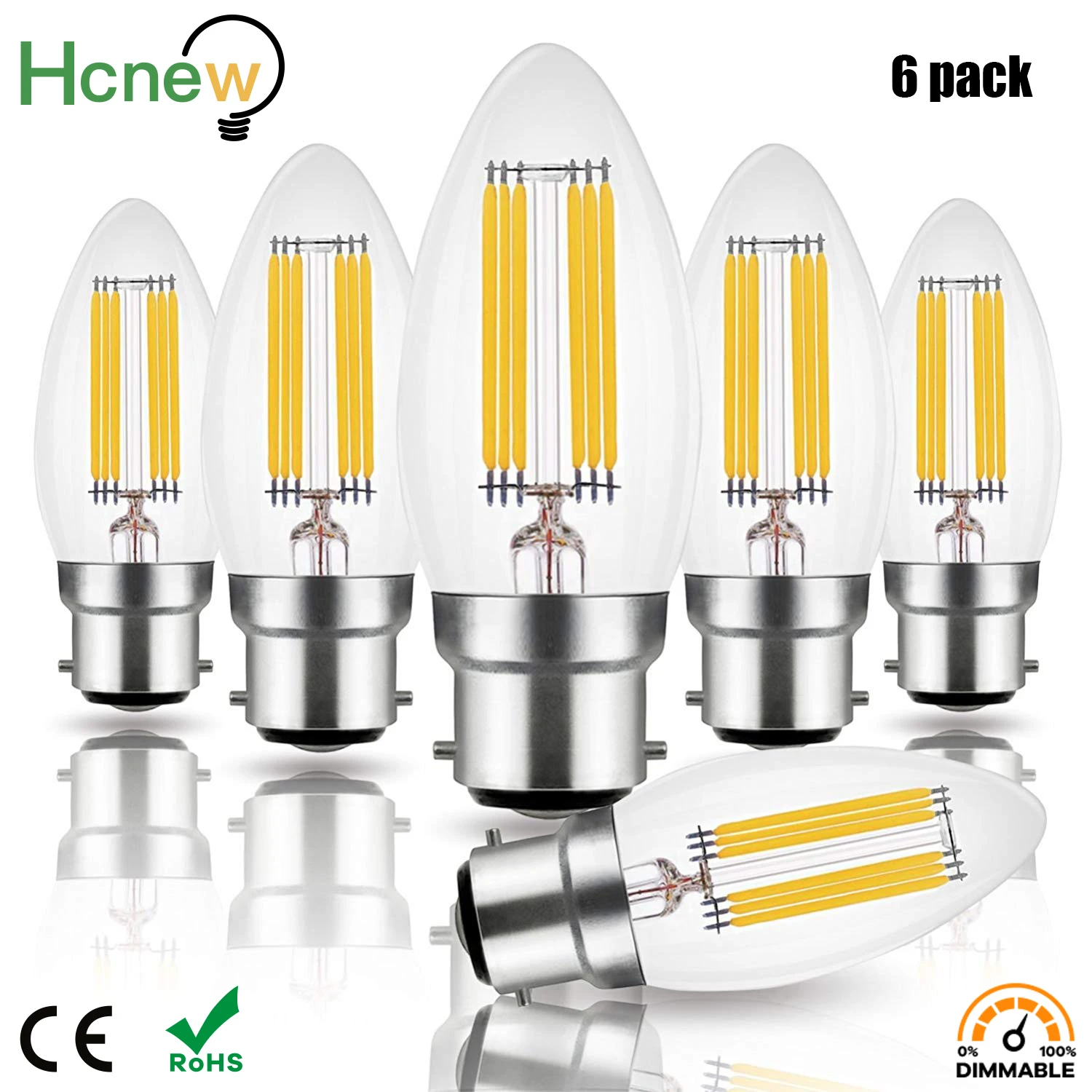 LED Candle Filament Light Bulb 6W B22 C35 Dimmable Bayonet Vintage Edison Warm White 2700K Cold 6000K Equal 60W Incandescent