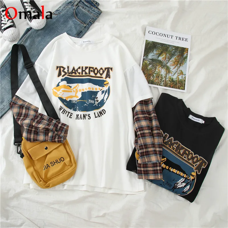 Весенние большие футболки с графическим принтом Женская Футболка harajuku длинным