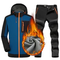 winter mens softshell fleece hiking sets outdoor waterproof windbreaker jackets pants windproof thermal trekking coat suit