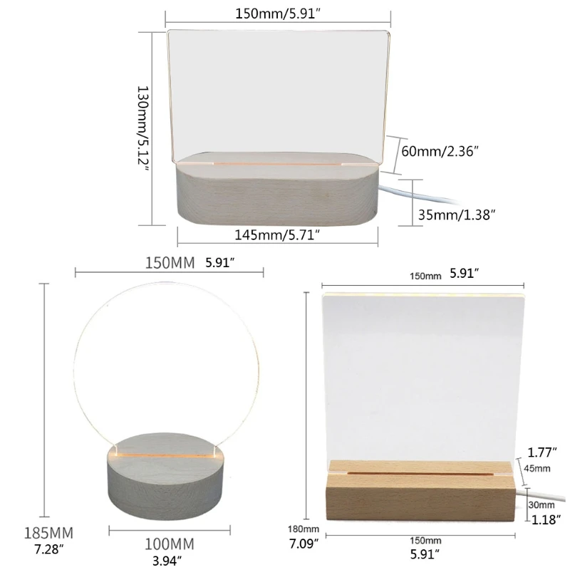 

Handmade 3D Acrylic Carving Wood LED Display Base Warm Night Lighted Base Crystal Art Glass DIY Carving Night Light Base