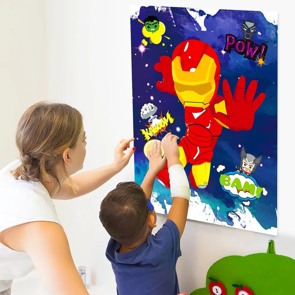 

24pcs Iron Hero Kids Party Stickers Pin Game Pin The Eyes And Beam On Large Poster Superhero Theme Birthday Party Supplies