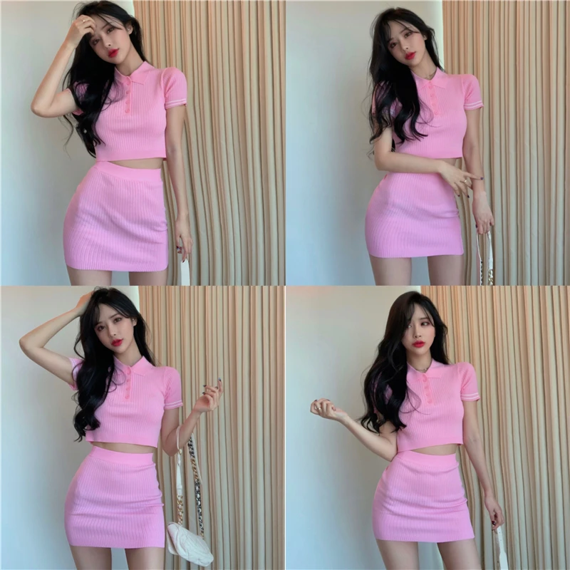 Трикотажный топ с мини-юбкой для девочек комплект из двух предметов розовый