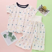 baby short sleeve children clothing girl cartoon buttons pyjamas style summer high comfort front opening flat waist suit 2 pcs