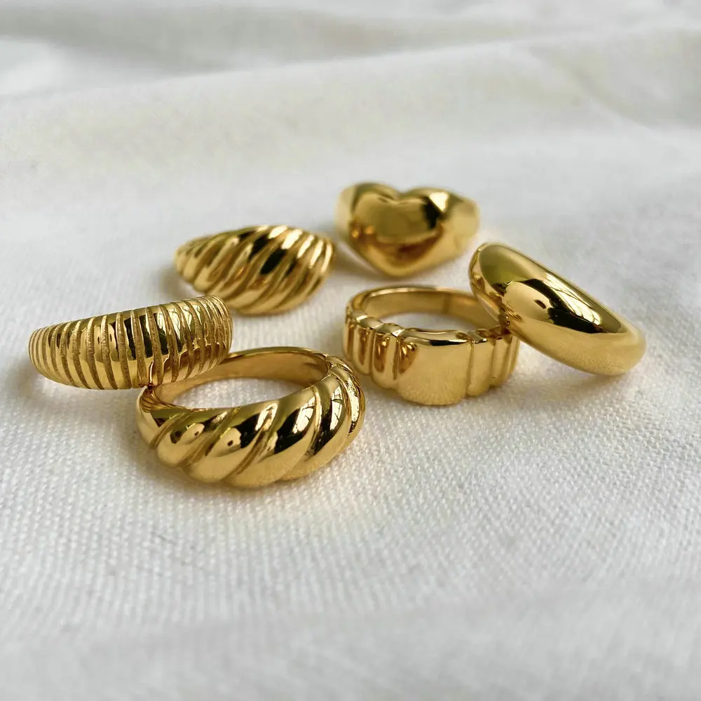 Фото Женское массивное Винтажное кольцо со звездами золотистое составное с