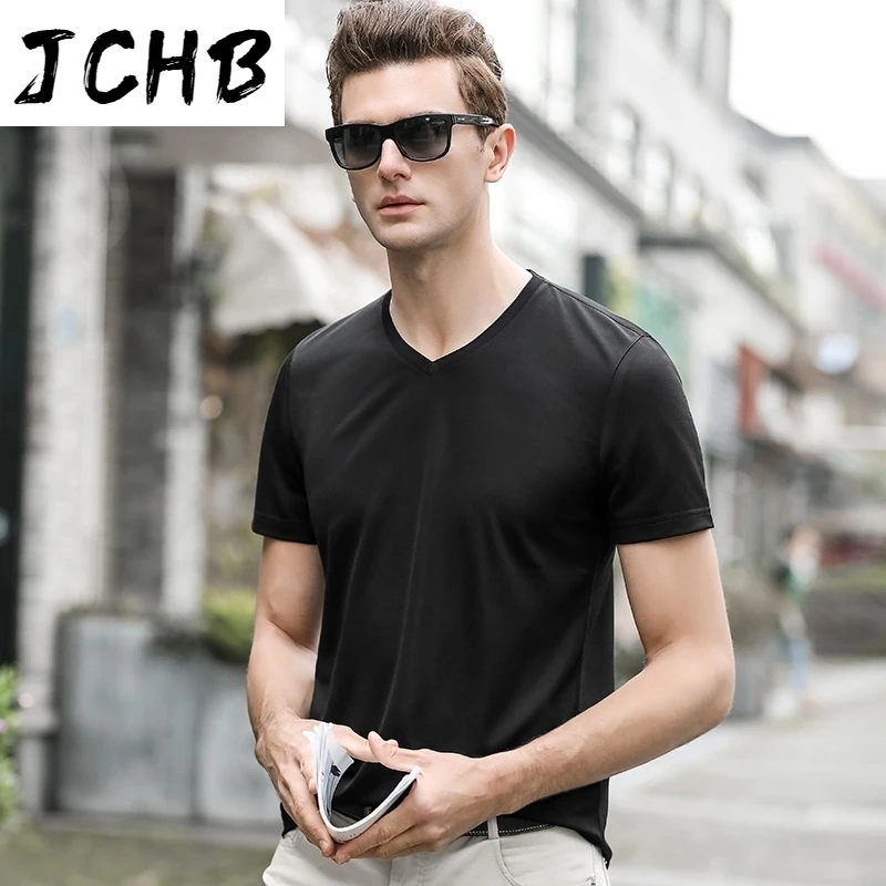 

2021 JCHB Summer New T-Shirts Cotton Solid T-Shirt for Men Short Sleeve Casual 2021 Men's Clothing 5134 PWX09