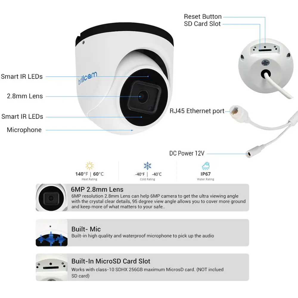 Инфракрасная купольная IP камера с объективом 2 8 мм PoE IP67|Камеры видеонаблюдения| |