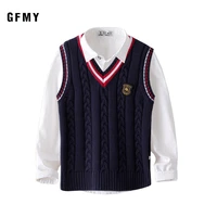gfmy 2019 autumn 100 oxford textile cotton solid color 3t 14t boys white shirt weater vest 2pcs kid casual school clothes