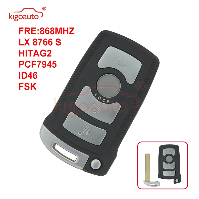 Смарт ключ Kigoauto FCC LX 8766 S 4 кнопки 868 МГц ID PCF7945 чип с 2032 батареей для BMW 7 серии